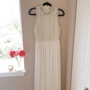 White Pearl Halter Maxi Dress